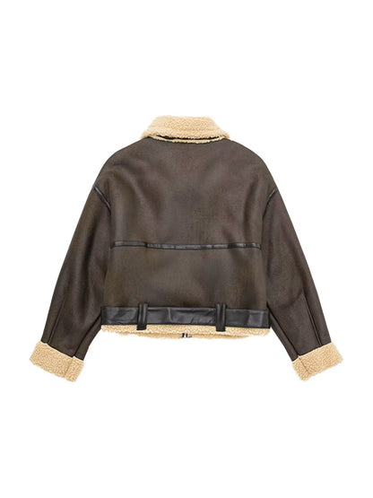 Lambswool Lined Leather Splice Short Jacket