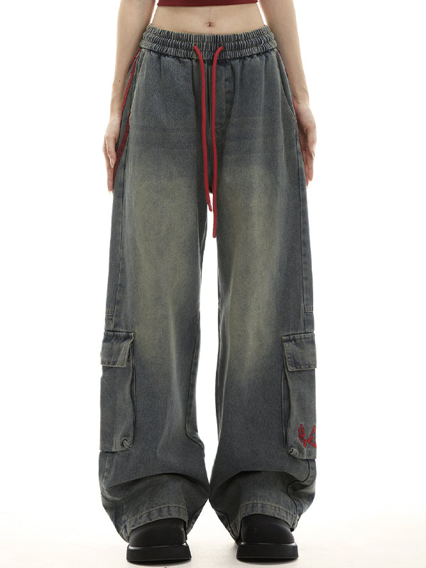 Loose patchwork stripes Cargo Jeans