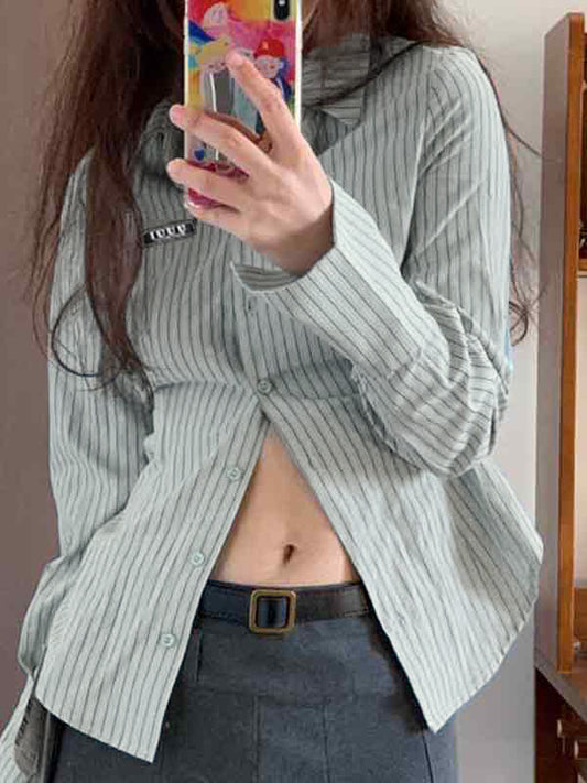Fresh Stripe Print Slim Long Sleeve Shirt