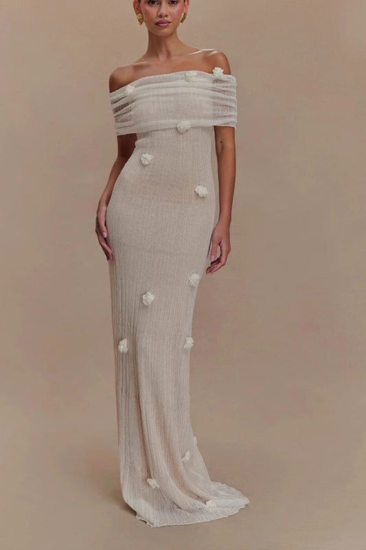 Floral Off-Shoulder Strapless Maxi Party Dress