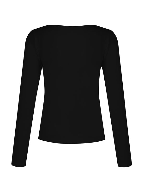 Solid V Neck Slim Long Sleeve Tee