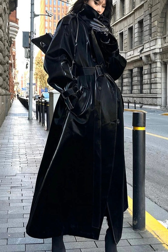 Cool Black Shiny Trench Coat