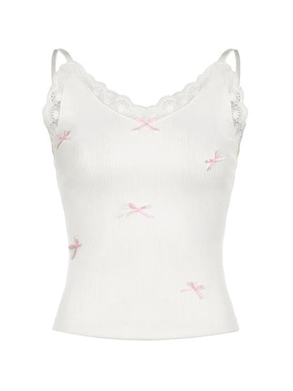 Lace Patchwork Bow Cami Top