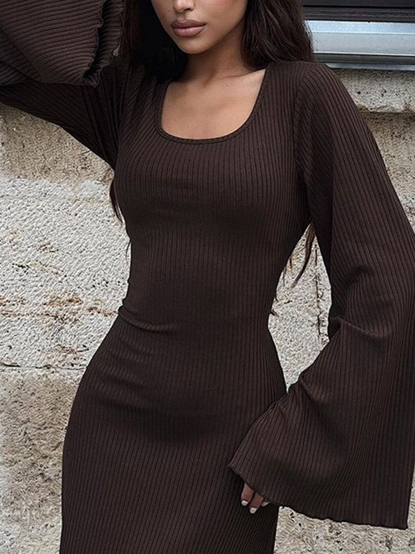 Solid U Neck Tie Back Maxi Dress