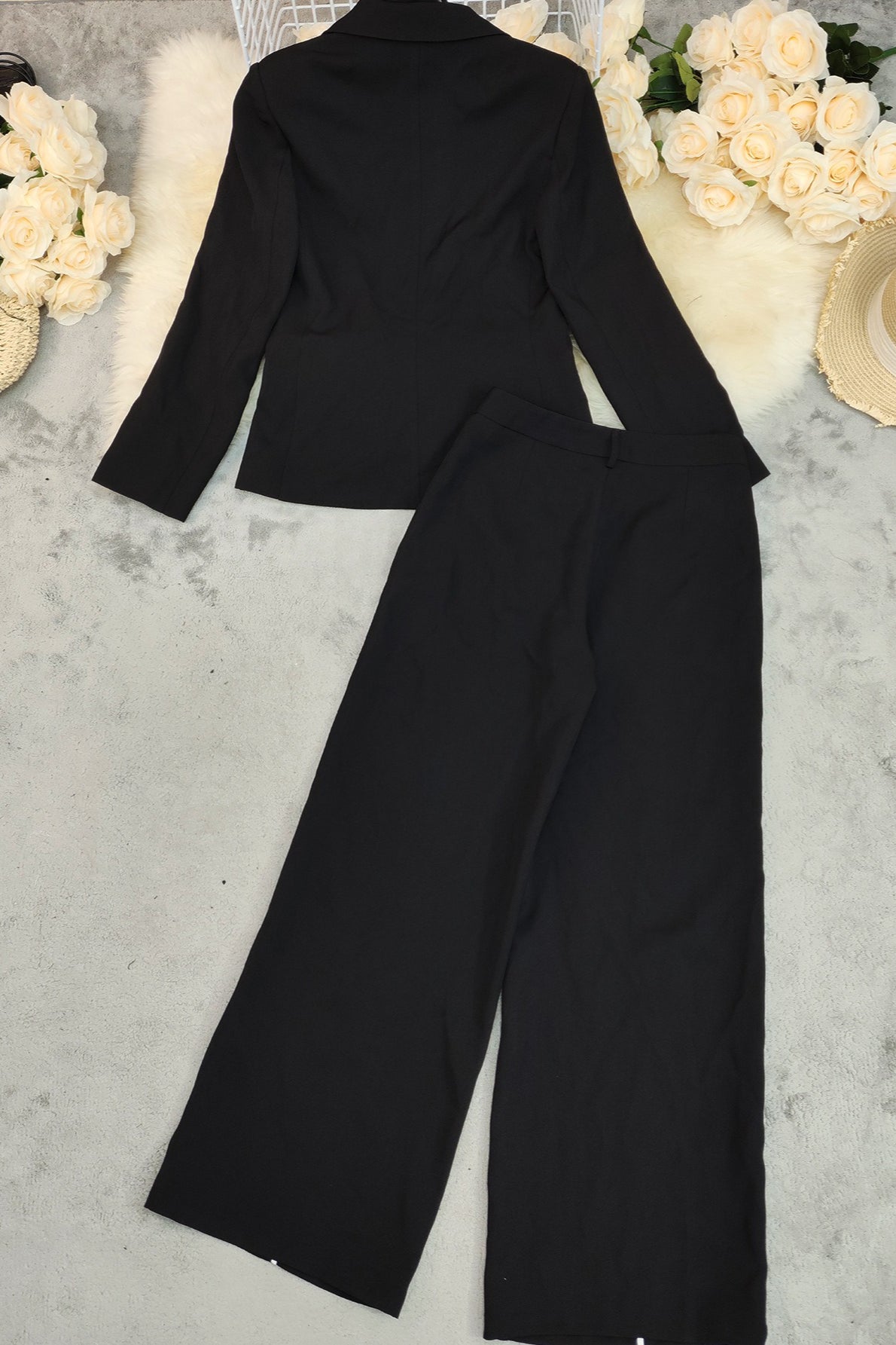 Contrast Color Relaxed Fit Blazer Casual Pants Set