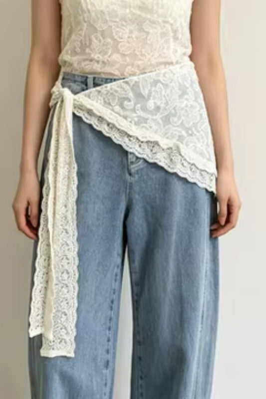 Elegant French Lace Triangle Scarf Tie Belt
