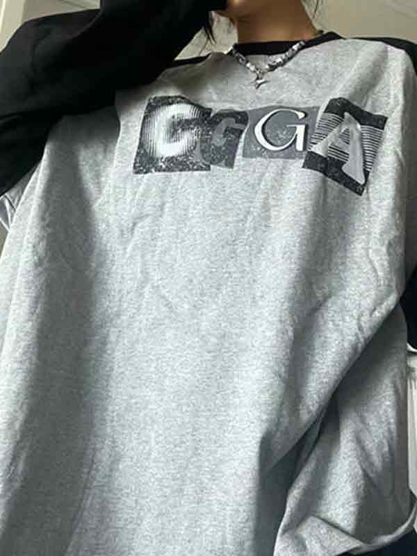 Letter Print Raglan Oversized Long Sleeve Tee