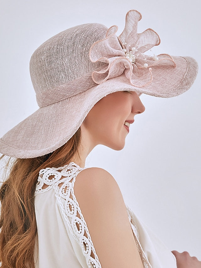 Party Hat Party Wedding Street Bowknot Flower Yellow Gray Hat Pink Khaki Fall Summer Sun Hat for Women