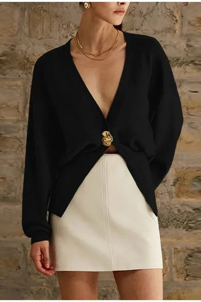 Vintage Button V-Neck Knit Cardigan