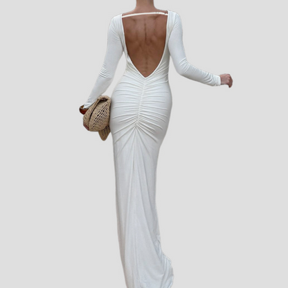 Backless long sleeve ruched maxi dress  | Festival Outfits Women