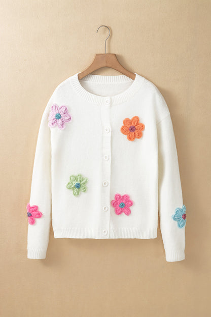 Cárdigan de punto con bordado floral y botones para mujer | Ideal para otoño/invierno