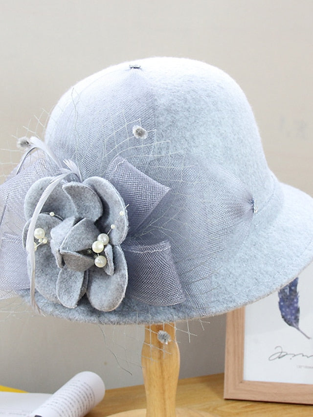 Party Hat Party Wedding Special Occasion Flower Flower Camel Black Hat White Gray Fall Winter Spring for Women
