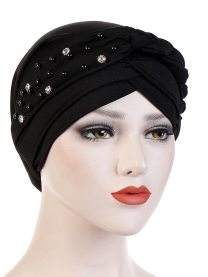 India Muslim Women Hijab Hat with Beads Turban Headscarf Islamic Head Wrap Lady Beanie Bonnet Hair Loss Cover for Women