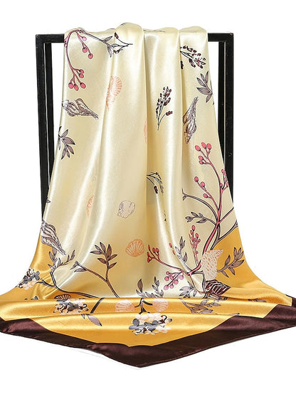 1PC Women Fashion 90*90cm Large Square Scarf Bandana Colorful Print Shawl Hijab Office Party Silk Satin Kerchief for Women