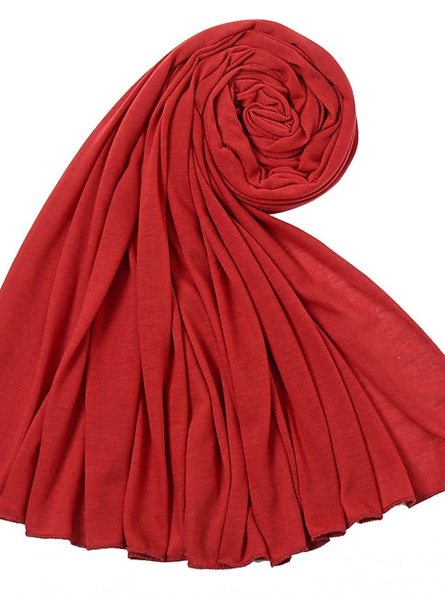 1 PC Solid Colors Plain Jersey Hijab Women Daily Simple Scarf Polyester Wrap Soft Shawls Foulard Long Muslim Headband for Women