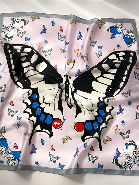 Animal Square Butterfly Scarf Women Fashion Print Neck Scarfs Office Lady Hair Band Foulard Hand Kerchief Female Bandana Shawl 70*70CM for Women