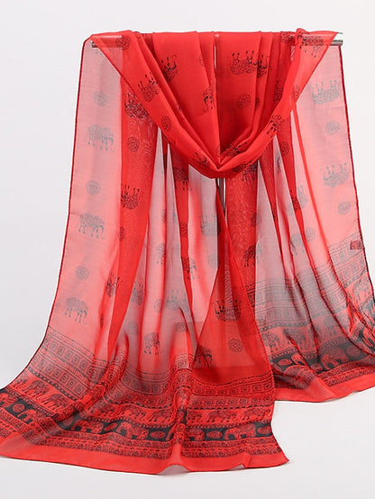 Ladies Exotic Ethnic Wind Elephant Print Chiffon Silk Scarf for Women