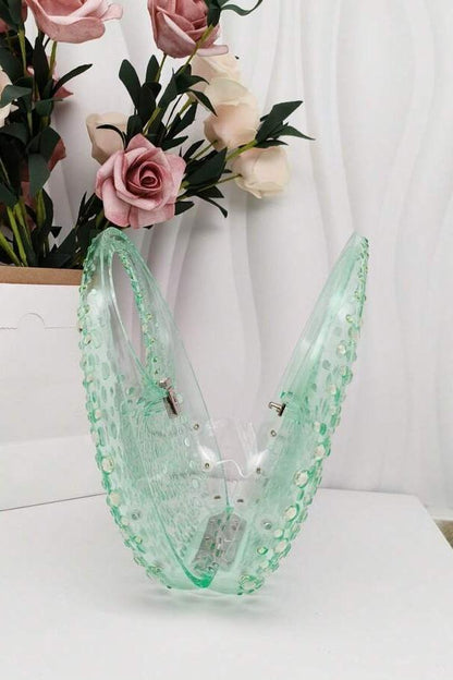 Bolso de mano de acrílico con adornos de diamantes