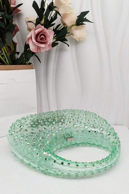 Bolso de mano de acrílico con adornos de diamantes