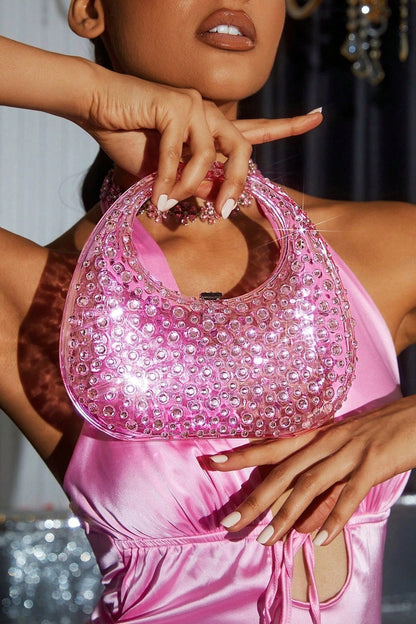 Bolso de mano de acrílico con adornos de diamantes