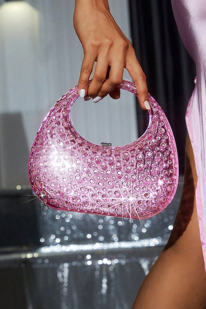 Bolso de mano de acrílico con adornos de diamantes
