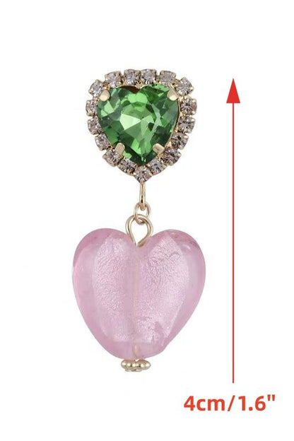 Pendientes colgantes con corazón de diamante en contraste