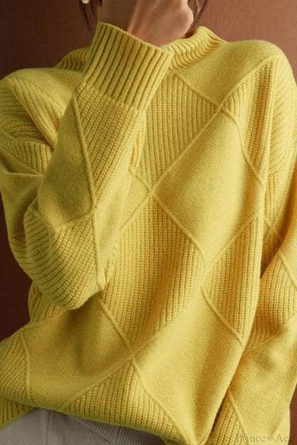 Diamond Pattern Turtleneck Loose Long-Sleeve Sweater