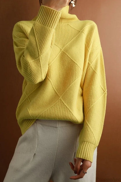 Diamond Pattern Turtleneck Loose Long-Sleeve Sweater