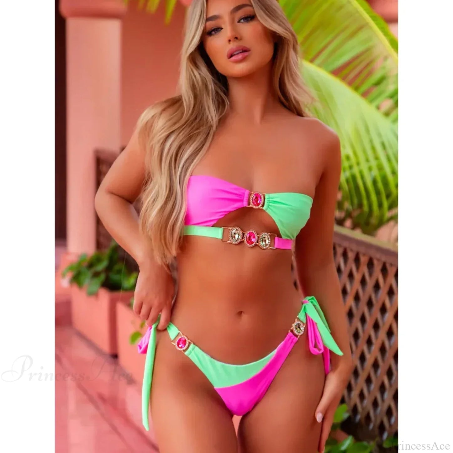 Diamonds Patchwork Halter Bikini Set