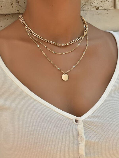 Disc Charm Layered Necklace for Women