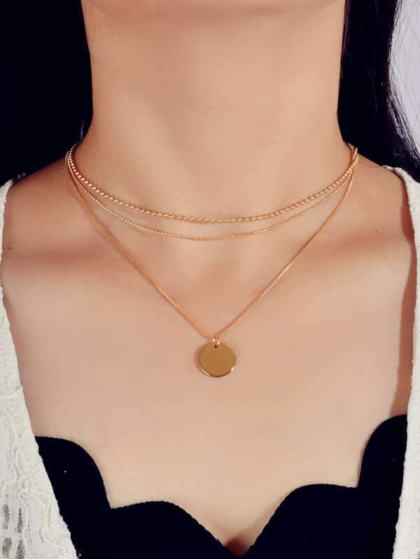 Disc Pendant Layered Necklace for Women