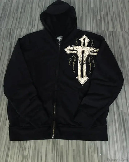 Distress Vintage Gothic Skull Hoodie