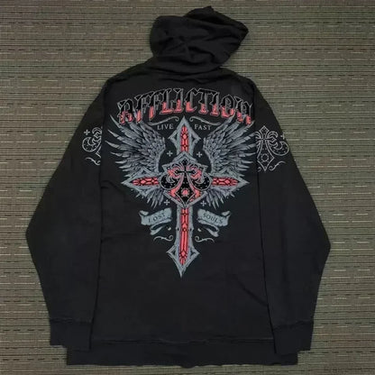Distress Vintage Gothic Skull Hoodie