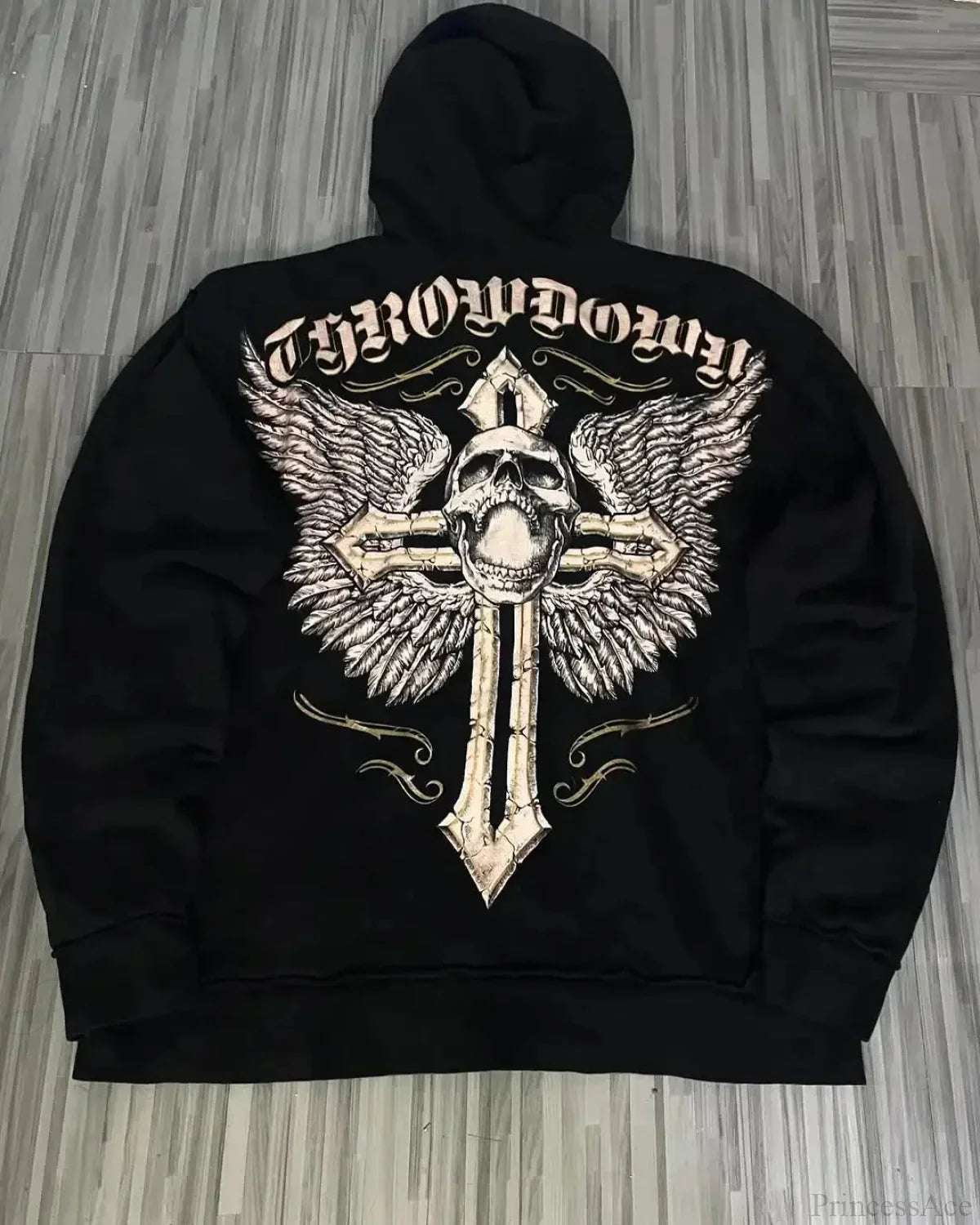 Distress Vintage Gothic Skull Hoodie