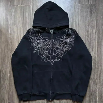 Distress Y2K Gothic Skull Hoodie