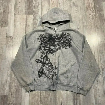 Distress Y2K Gothic Skull Hoodie