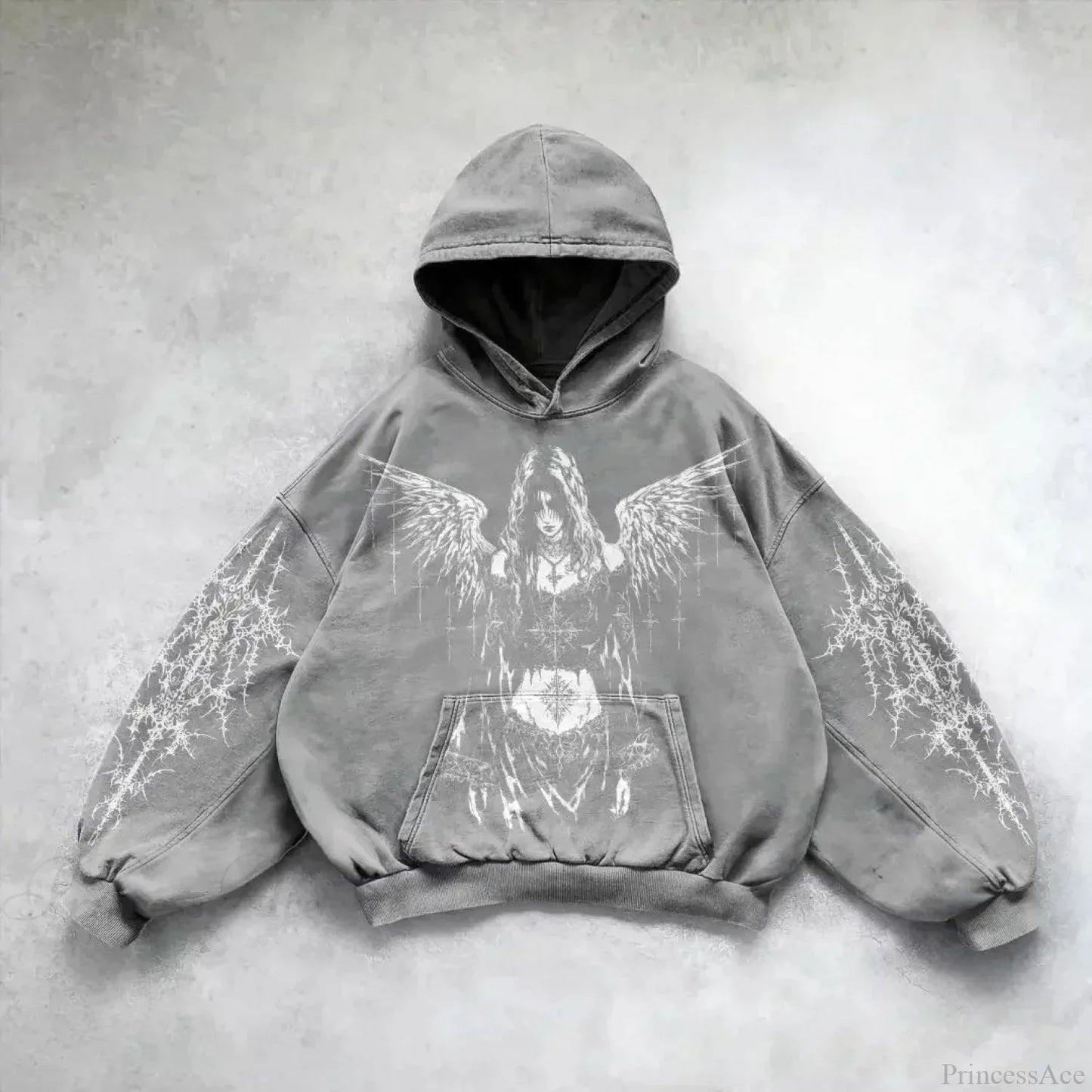 Distress Y2K Gothic Skull Hoodie