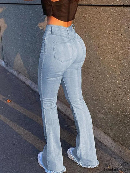 Distressed High Waist Ripped Jeans