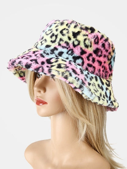 New Winter Bucket Hats Fluffy Fur Men Women Panama Hat Fashion Warm Fisherman Cap Multi Color Leopard Printed Hat for Women