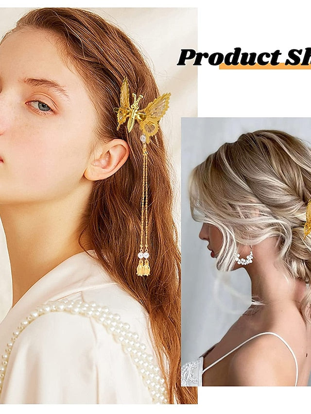 3D Moving Butterfly Hair ClipsMetal Butterfly Hairpins Bride Wedding Head Pieces Hair Accessories for Women Girls Moving Tassel Butterfly Hair Clips 4 PCS 3D Metal Silver Moving Wings Butterfly Hairp for Women