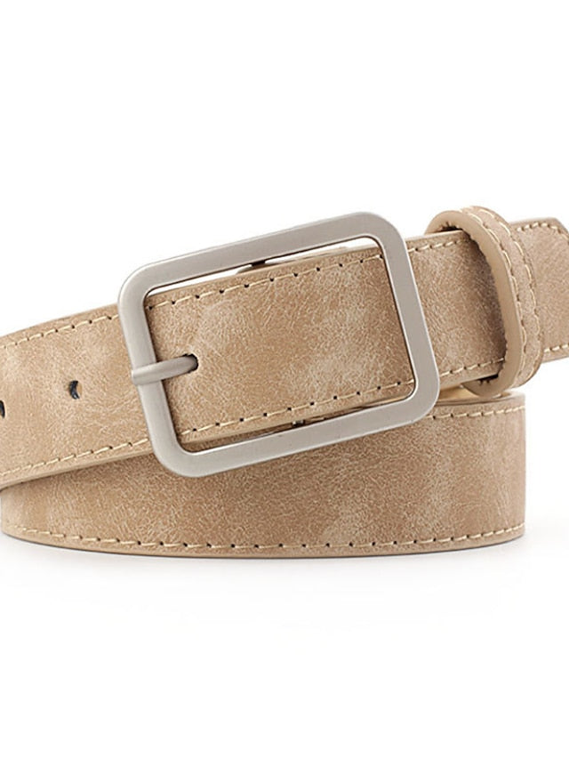 Unisex PU Buckle Belt PU Leather Prong Buckle Plain Casual Classic Party Daily Black Brown Navy Blue Beige for Women