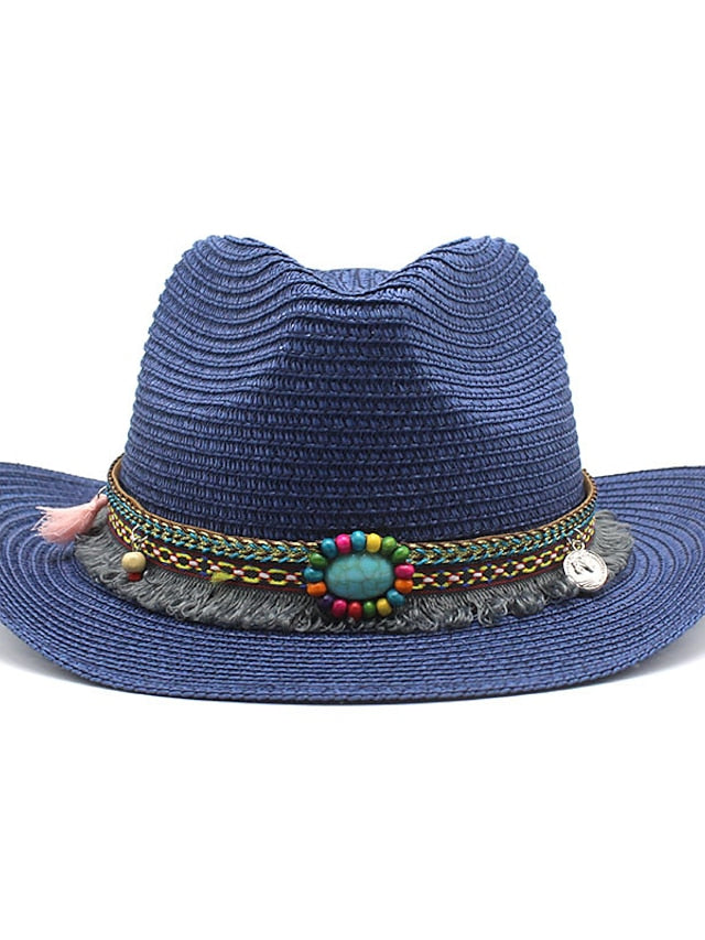 1pcs Elegant Tassel Beach Hats For Women Holiday Hats Ladies Sun Hat Summer Straw Hats Foldable Travel Couple Cowboy Visor Hat for Women