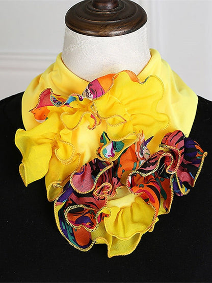 Floral Chiffon Neck Guard False Collar Hedging Scarf Summer Autumn Women Protect Cervical Elastic Bib Headneck for Women