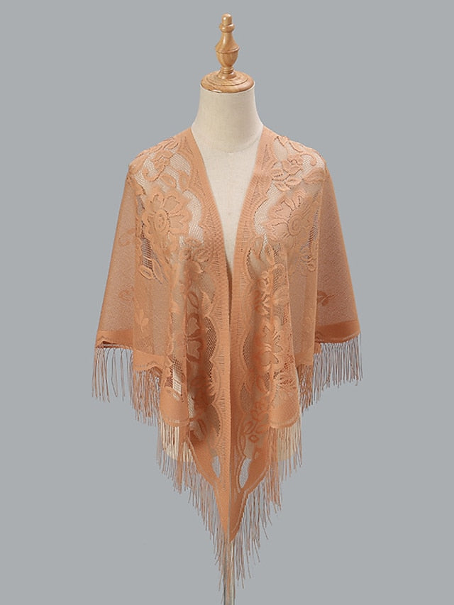 1 PC Solid Color New Spring Summer Breathable Loose Hollow Shawl Women Fashion Tassel Scarf Beach for Travel Vacation for Women