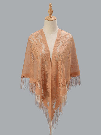 1 PC Solid Color New Spring Summer Breathable Loose Hollow Shawl Women Fashion Tassel Scarf Beach for Travel Vacation for Women