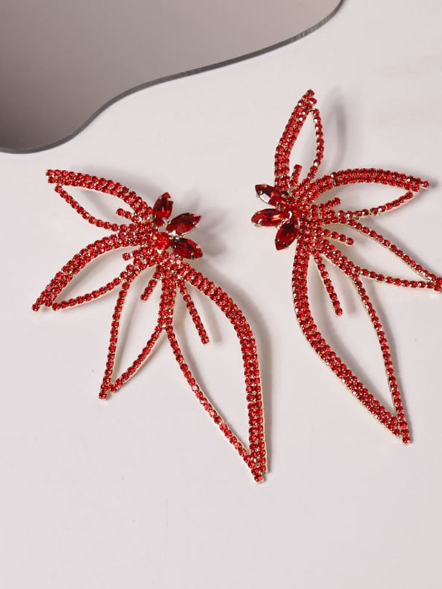 1 Pair Rhinestone Alloy Leaf Statement Earrings For Party Evening Daily for Women