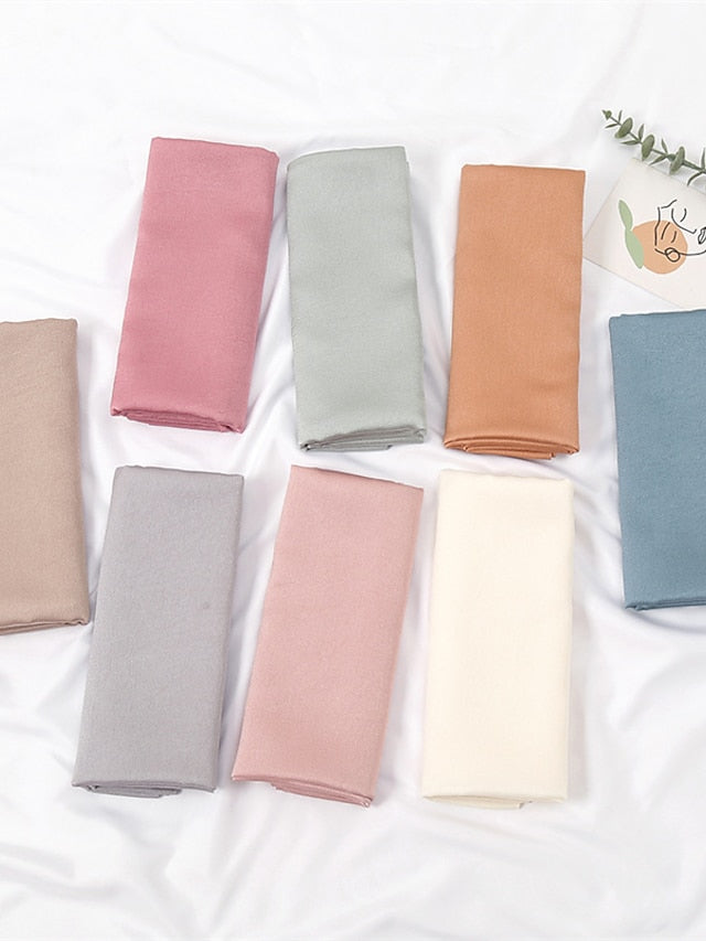 Crinkle Satin Hijab for Muslim Women Crepe Plain Shawl Wrinkle Solid Long Turban Islam Headscarf Solid Color Head Wrap Fashion for Women