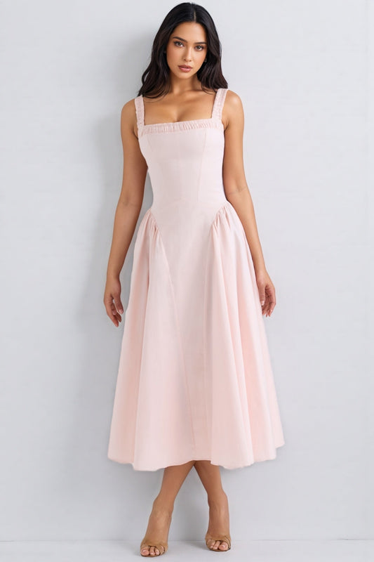 Lyrice Rose Pink Stretch Cotton Midi Dress