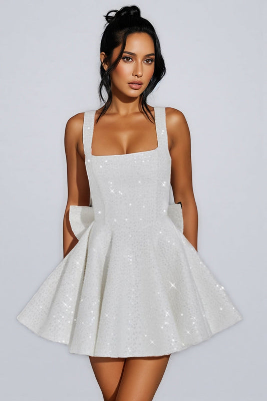 Luead White Sequin Bow Mini Dress