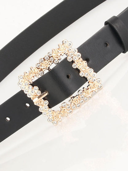 Unisex PU Buckle Belt PU Leather Prong Buckle Crystal Rhinestone Casual Classic Party Daily Green White Black Brown for Women